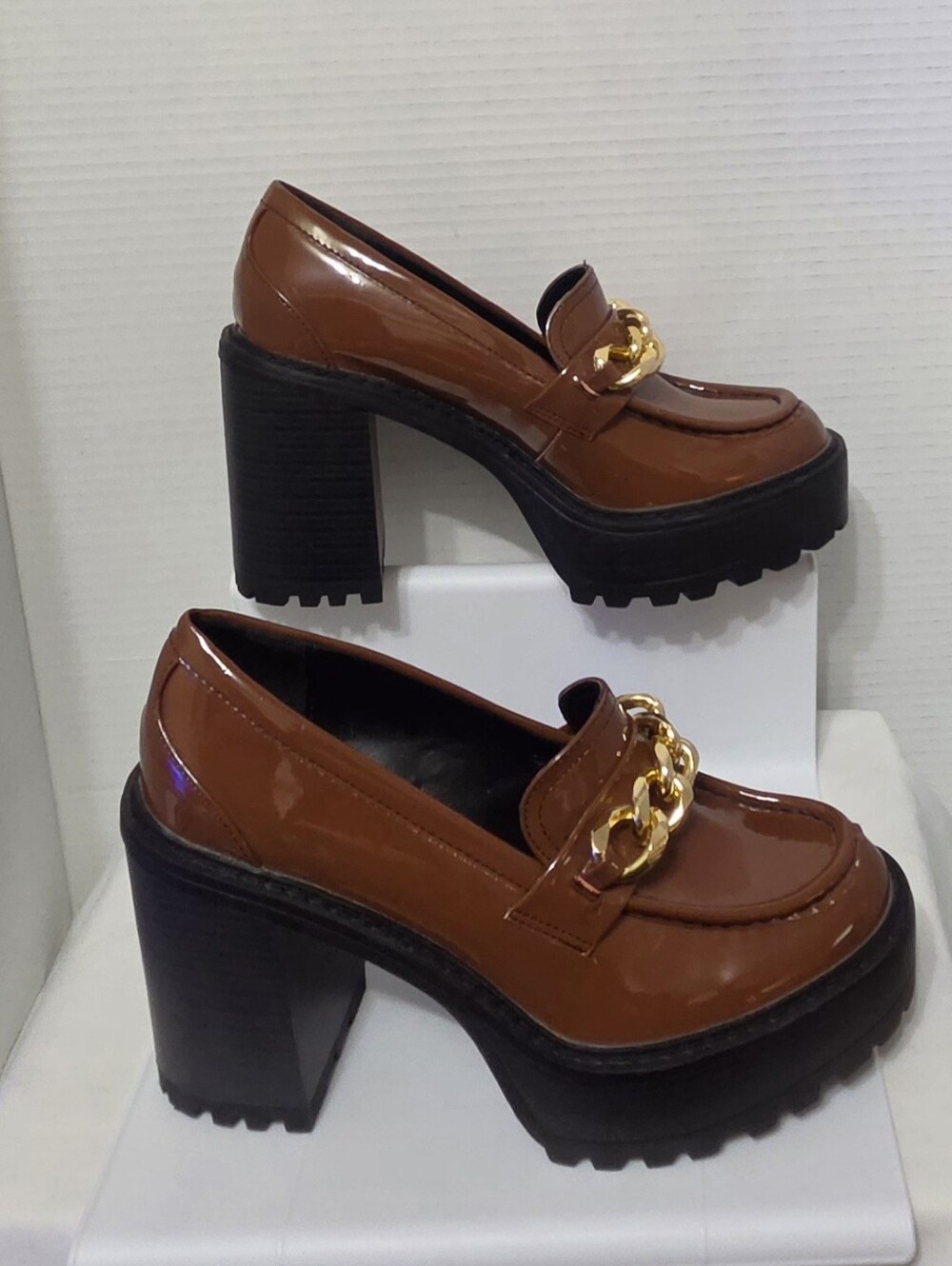 Madden Girl Kassidy Patent Leather Platform Chunky Loafer Chocolate Brown 8.5 - Picture 5 of 11